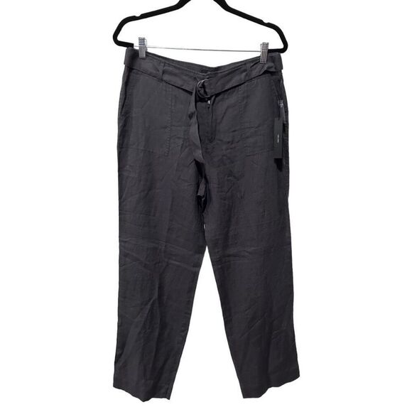 NWT NEW Tahari Gray Belt Linen Flowy Pants Size 12 Coastal Minimalist - Picture 2 of 11